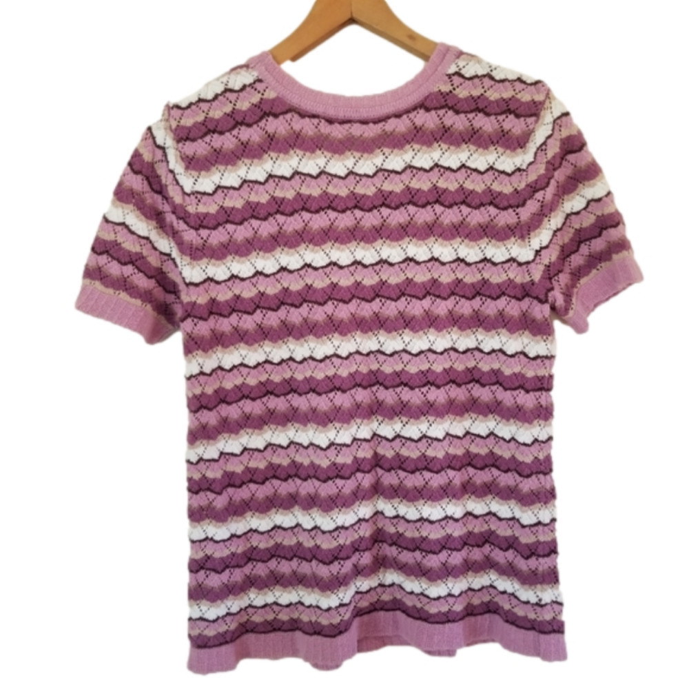 Traditions Grandmacore Crochet Striped Top Size L- 14 100% Cotton